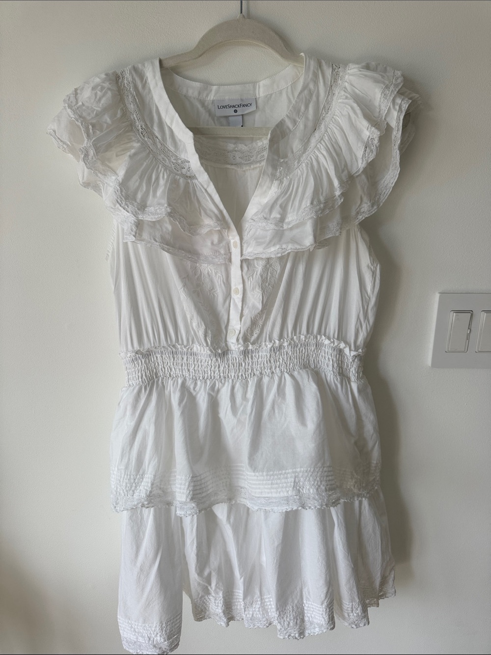 LoveShackFancy White Lace-Trim Blouse